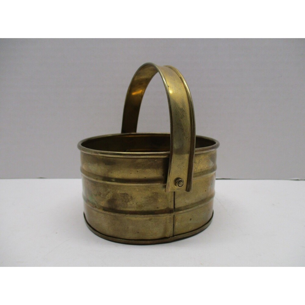 Vintage Mini Brass Bowl Basket With Handle 4" Wide